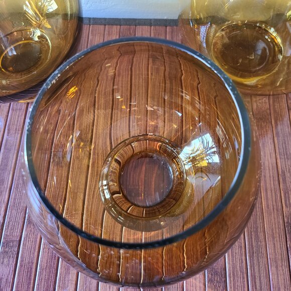 Three Vintage Amber Goblet Vase/Candle Holders - Picture 3 of 9
